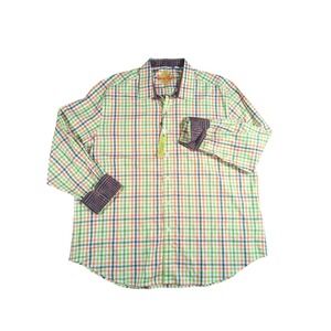 Robert Graham Men's 3XL Cotton‎ Classic Button Down Shirt Green Plaid Flip Cuff